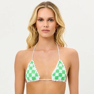 NWT Frankie’s Bikinis Tia Crochet Triangle Bikini Top in Jade Checker